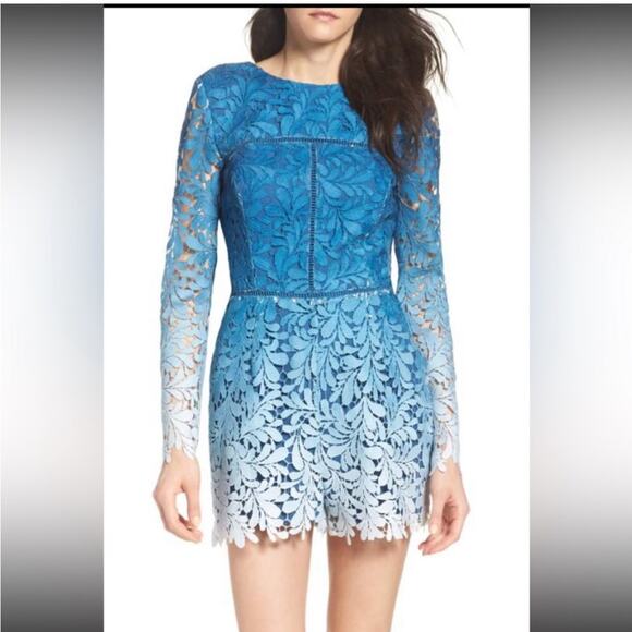Adelyn Rae Pants - Adelyn Rae teal blue white ombre lace overlay eyelet trim romper size Small